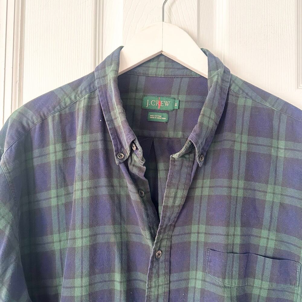 J Crew Vintage Oarman Blue Green Cotton Flannel Plaid Button Down Shirt XL Men - Picture 7 of 8